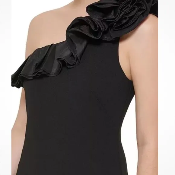 Jessica Howard Womens One Shoulder Rosette Evening Dress Sz 16 / Black