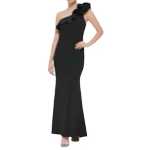 Jessica Howard Womens One Shoulder Rosette Evening Dress Sz 16 / Black