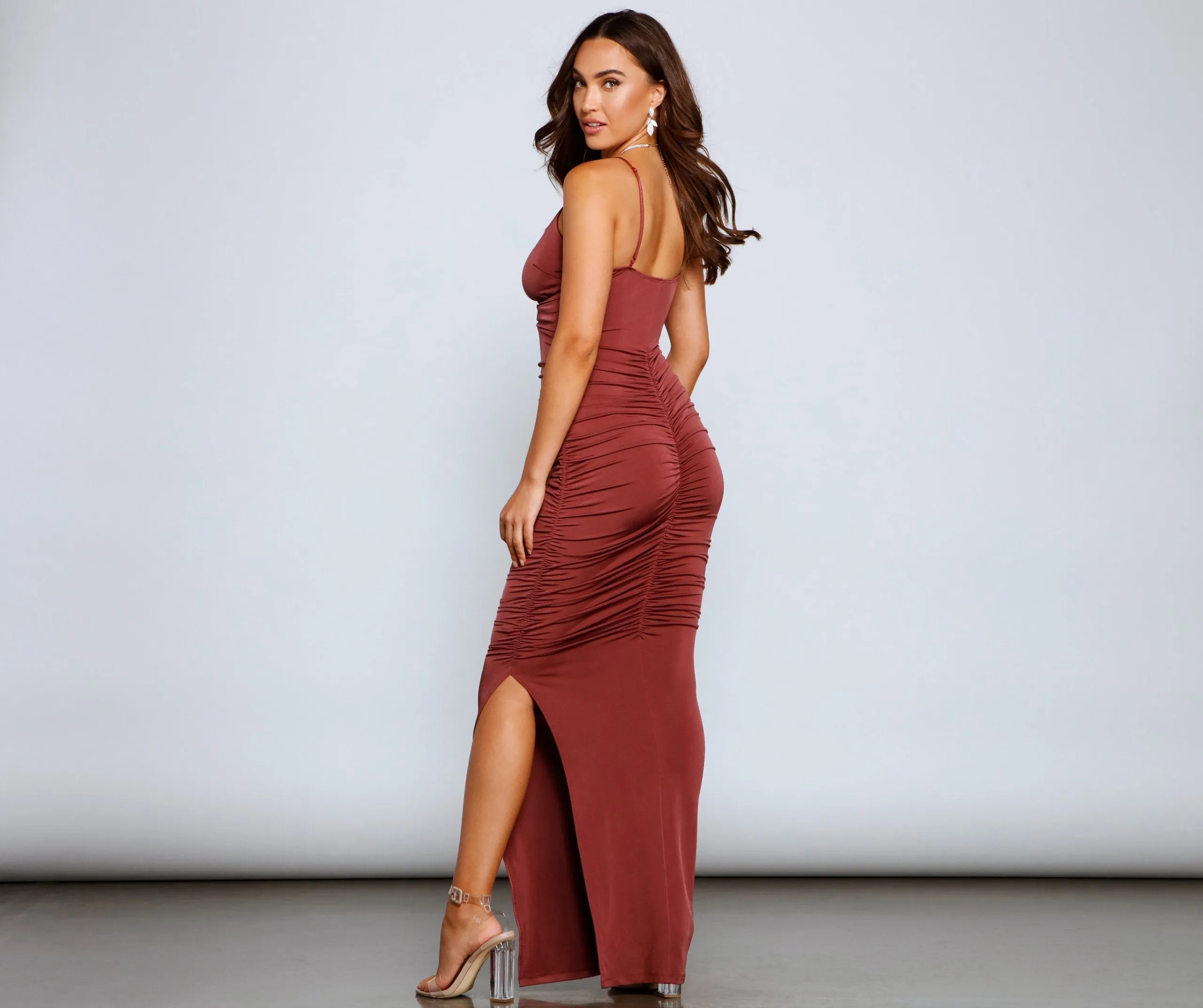 Larissa Formal Ruched Charming High Slit Dress