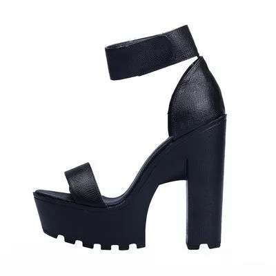 Laser PU Sandals Ultra Platform Thick High Heels Sandals Sexy Peep Toe Shoes For Women Fashion A word Belt Sandals