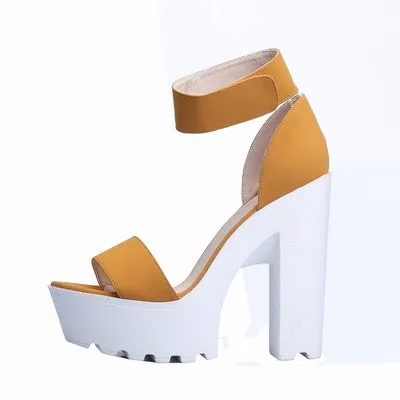 Laser PU Sandals Ultra Platform Thick High Heels Sandals Sexy Peep Toe Shoes For Women Fashion A word Belt Sandals
