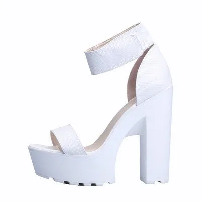 Laser PU Sandals Ultra Platform Thick High Heels Sandals Sexy Peep Toe Shoes For Women Fashion A word Belt Sandals
