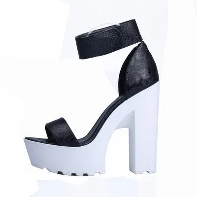 Laser PU Sandals Ultra Platform Thick High Heels Sandals Sexy Peep Toe Shoes For Women Fashion A word Belt Sandals