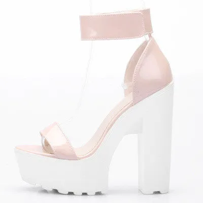 Laser PU Sandals Ultra Platform Thick High Heels Sandals Sexy Peep Toe Shoes For Women Fashion A word Belt Sandals