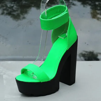 Laser PU Sandals Ultra Platform Thick High Heels Sandals Sexy Peep Toe Shoes For Women Fashion A word Belt Sandals