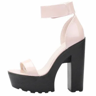 Laser PU Sandals Ultra Platform Thick High Heels Sandals Sexy Peep Toe Shoes For Women Fashion A word Belt Sandals