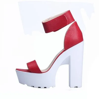 Laser PU Sandals Ultra Platform Thick High Heels Sandals Sexy Peep Toe Shoes For Women Fashion A word Belt Sandals