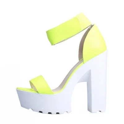 Laser PU Sandals Ultra Platform Thick High Heels Sandals Sexy Peep Toe Shoes For Women Fashion A word Belt Sandals
