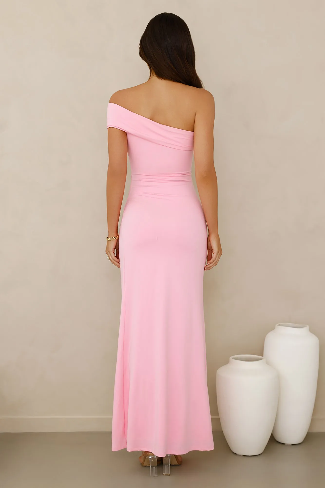 Lavish Luxe Off Shoulder Maxi Dress Pink