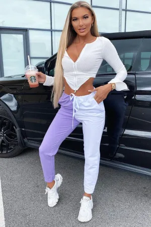 Lilac Half White Elasticated Waist Joggers - Dasha