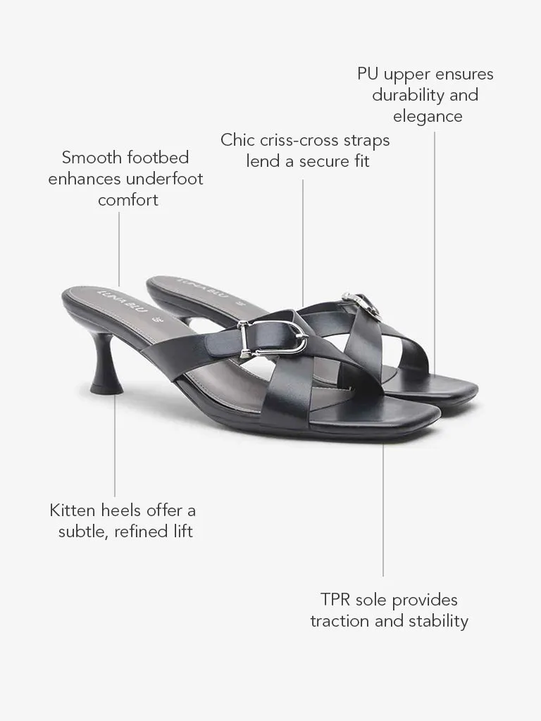 LUNA BLU Black Criss-Cross Design Heel Sandals