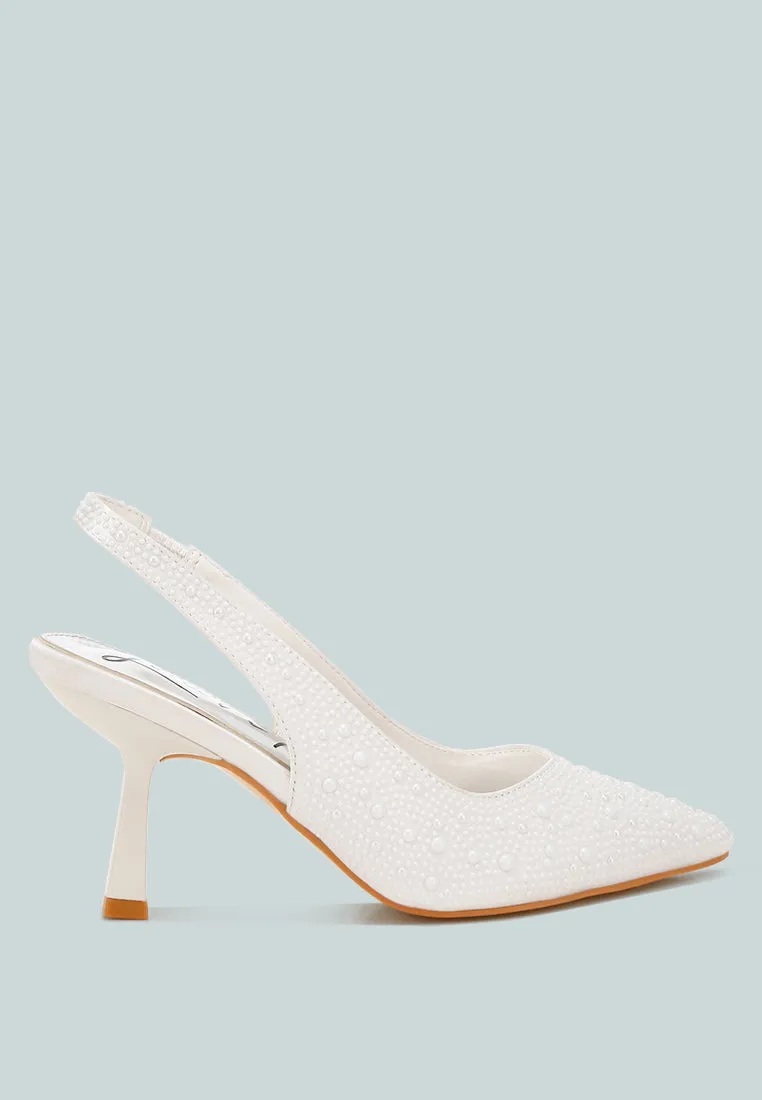 Luxurious Satin Pearl Slingback Sandals By MODE