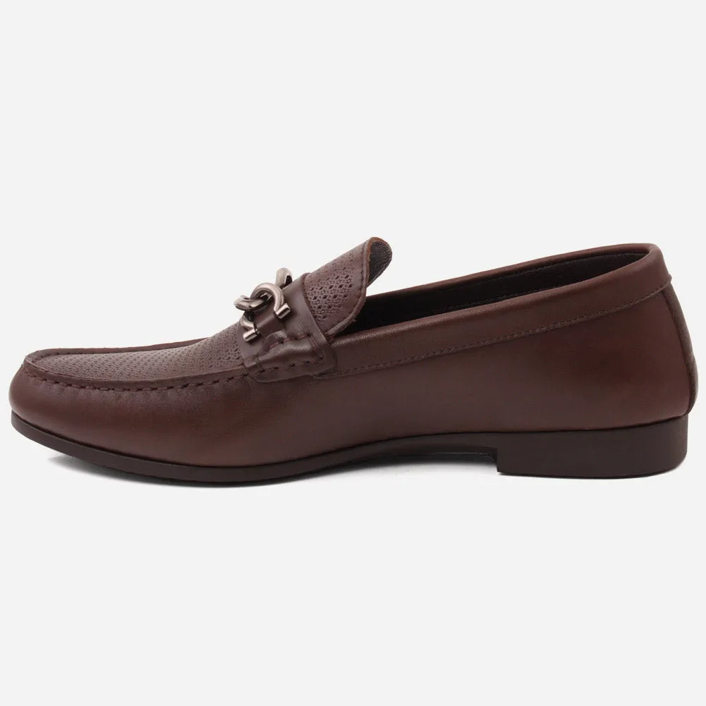 Men "VICENTE" Casual Perforated Slip On Metallic Buckle Leather Moccasins