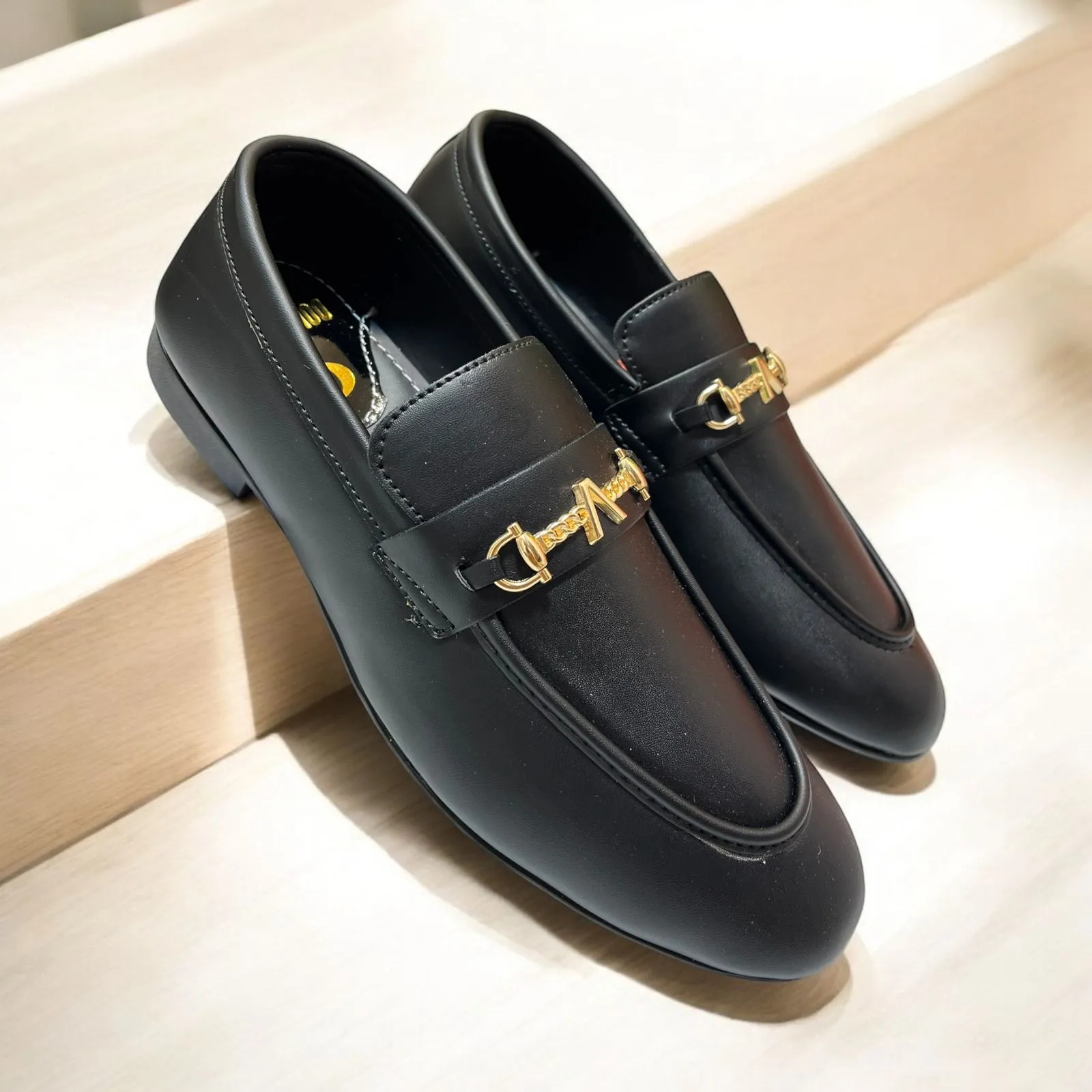 Men Tan Formal Moccasin Leather Pumpi Shoes (Black)