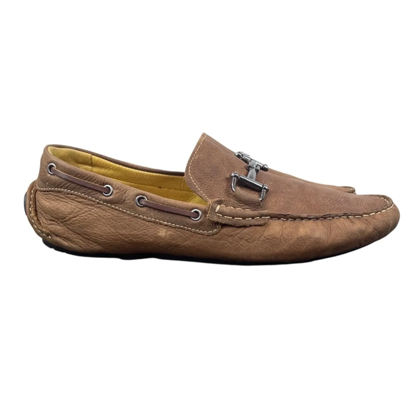 Mercanti Fiorentini Mens Cognac Brown Leather Moccasin Driver Loafers Size 13M