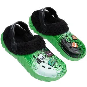 Minecraft Boys Winter Clogs Fleece Lining & Charms, Kids Teens Garden Shoes Slip On with Strap