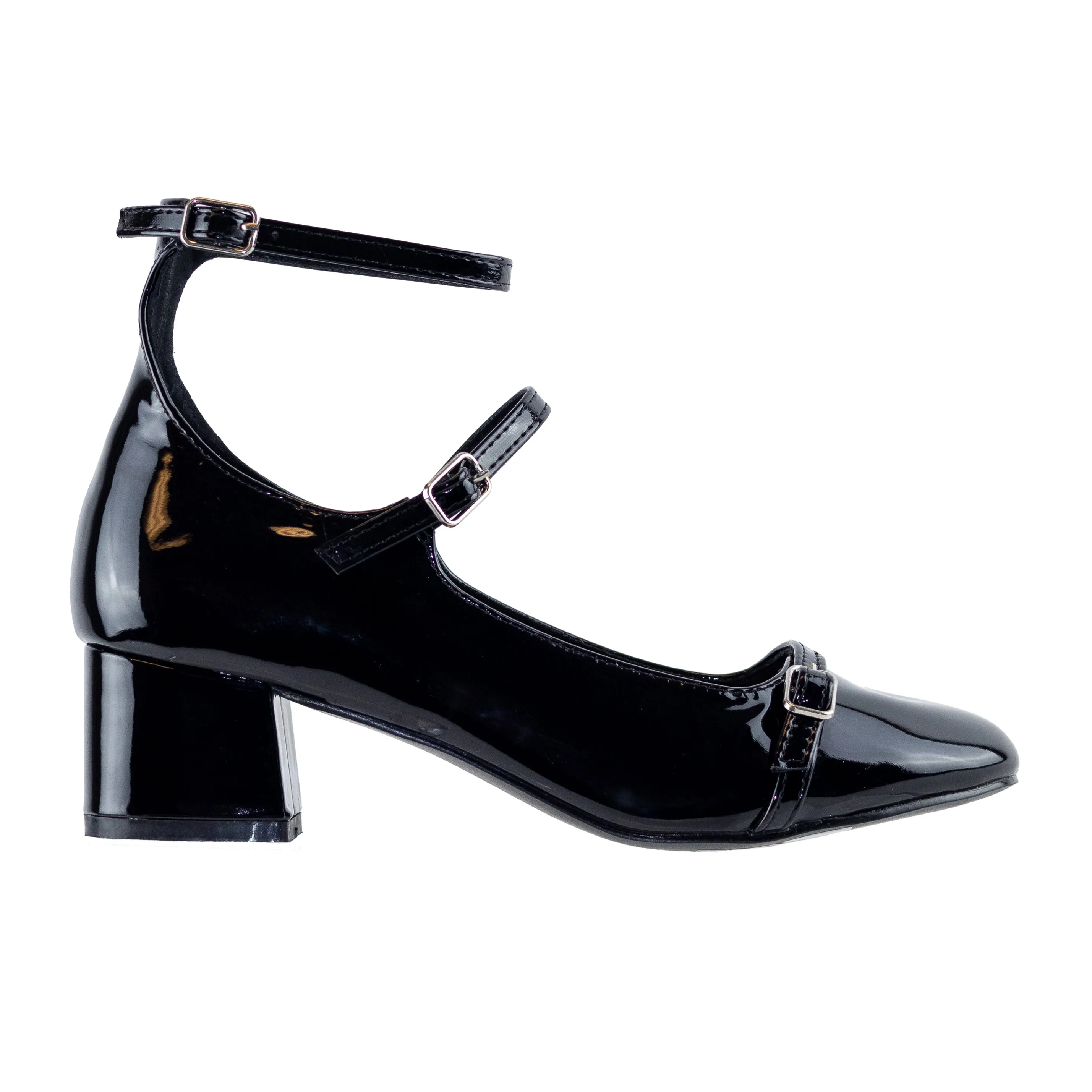 Moments - Retro-Inspired Mary Janes, Mid Block Heel & Adjustable Buckle, Faux Leather for Polished Everyday Elegance