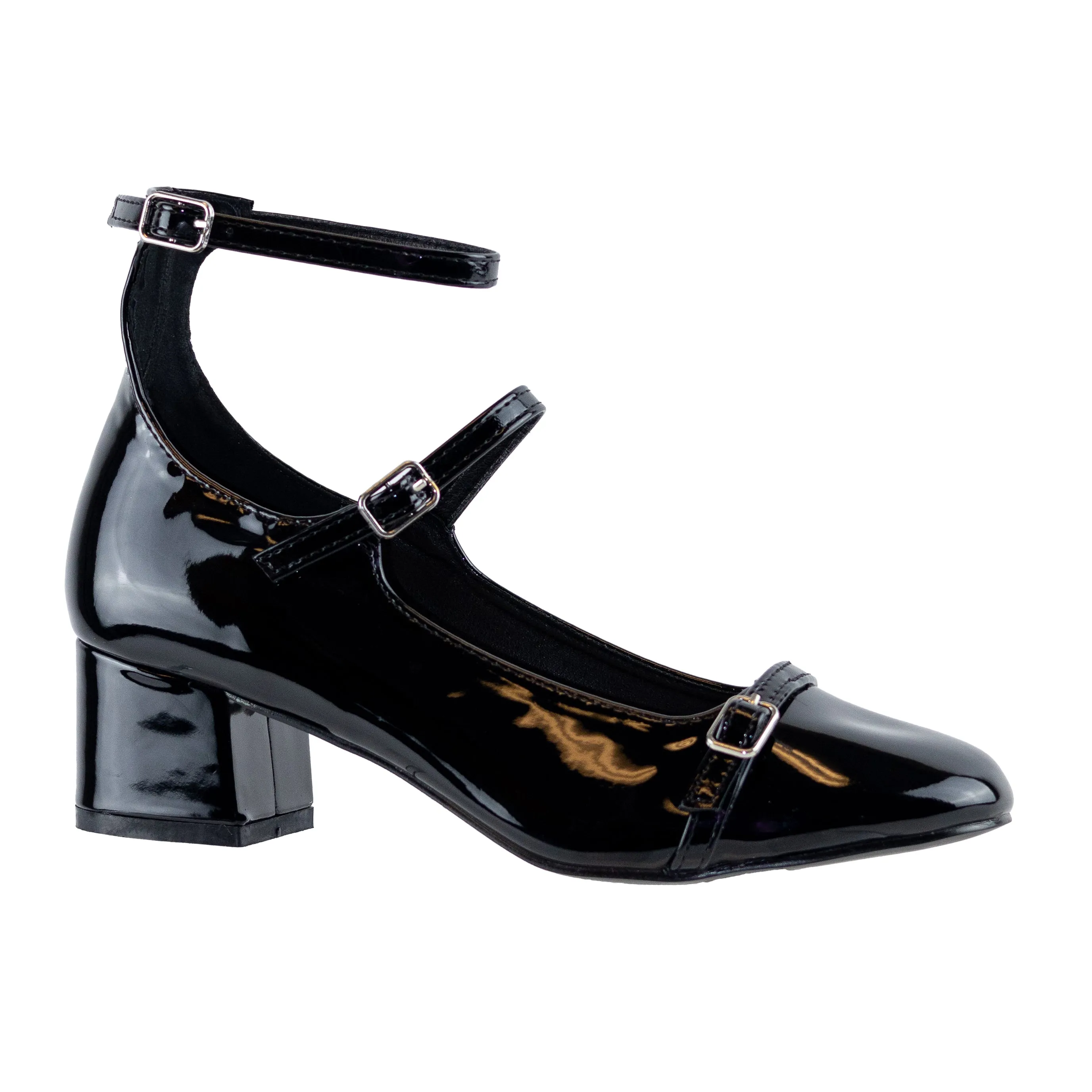 Moments - Retro-Inspired Mary Janes, Mid Block Heel & Adjustable Buckle, Faux Leather for Polished Everyday Elegance