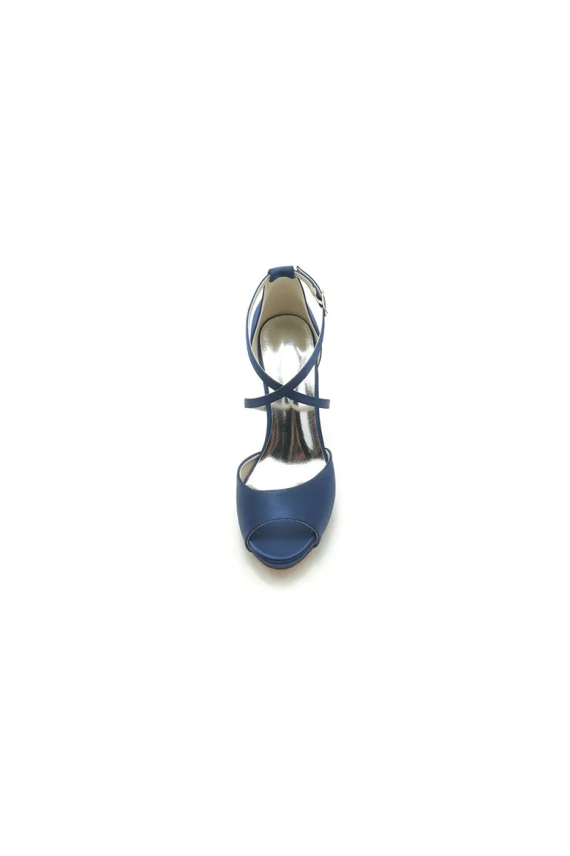 Navy Blue High Heels with Crossed Straps