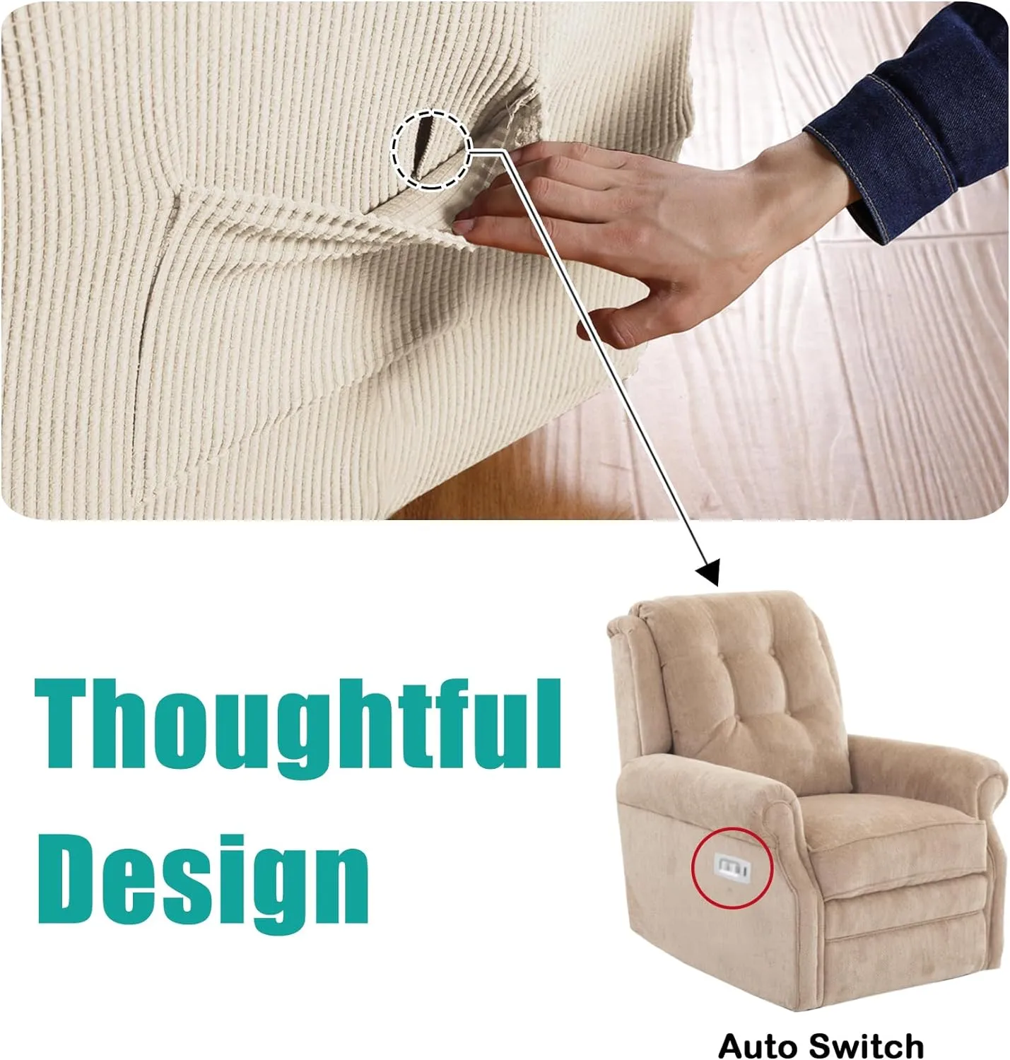 NEW Stretch Recliner Chair Cover Recliner Covers Slipcovers 1-Piece Durable Soft Jacquard Sofa Furniture Cover Form Fit Stylish Recliner Slipcover/Protector, Machine Washable, Natural