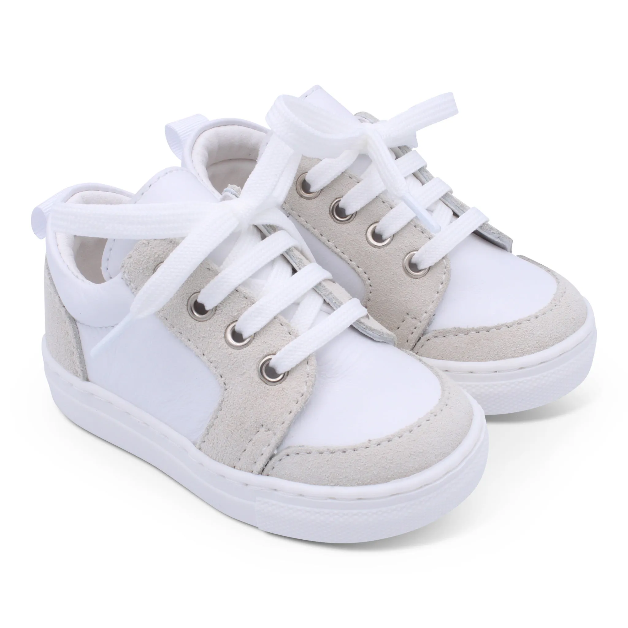 'Nico' Boys White Leather with Beige Suede Trainers