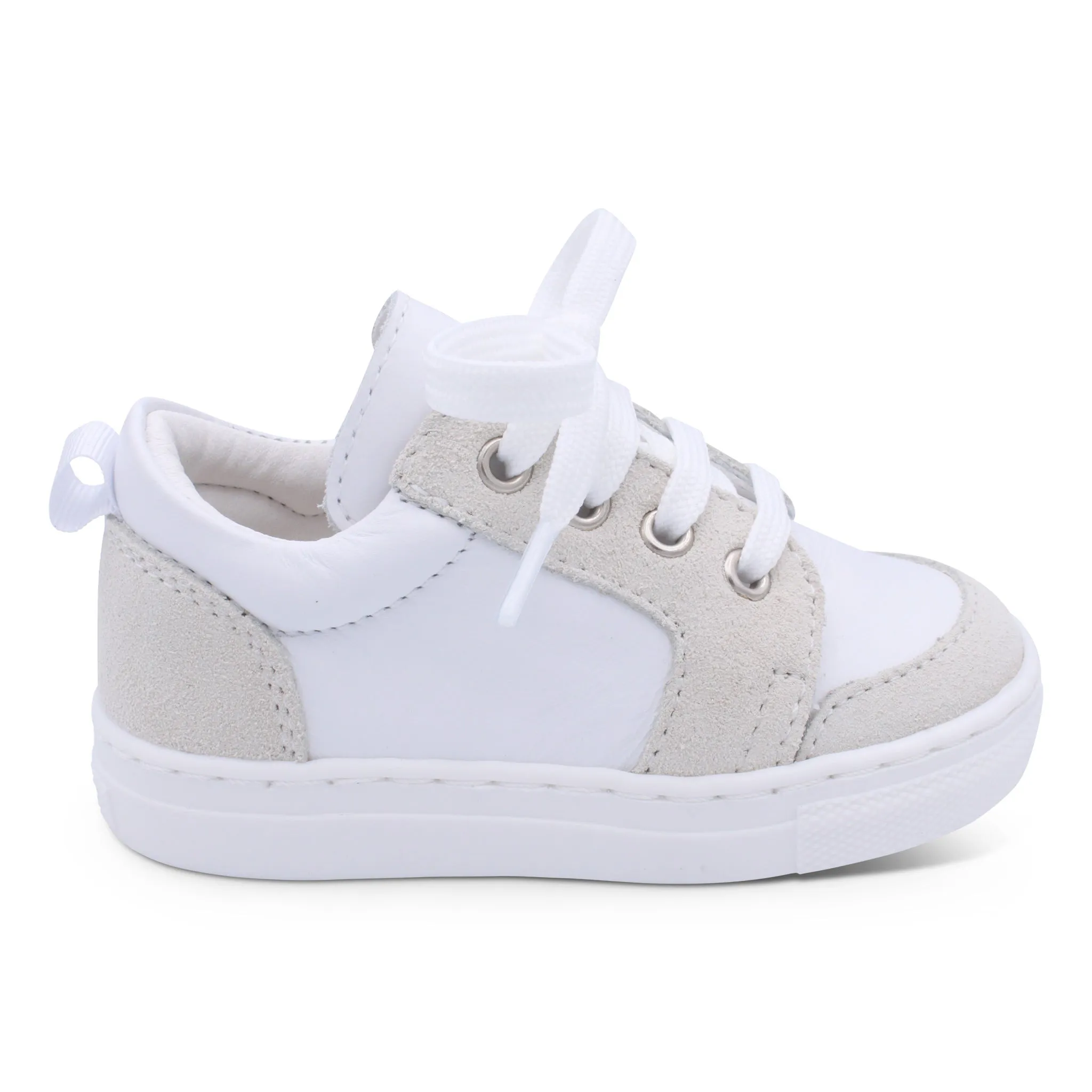 'Nico' Boys White Leather with Beige Suede Trainers