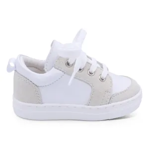 'Nico' Boys White Leather with Beige Suede Trainers