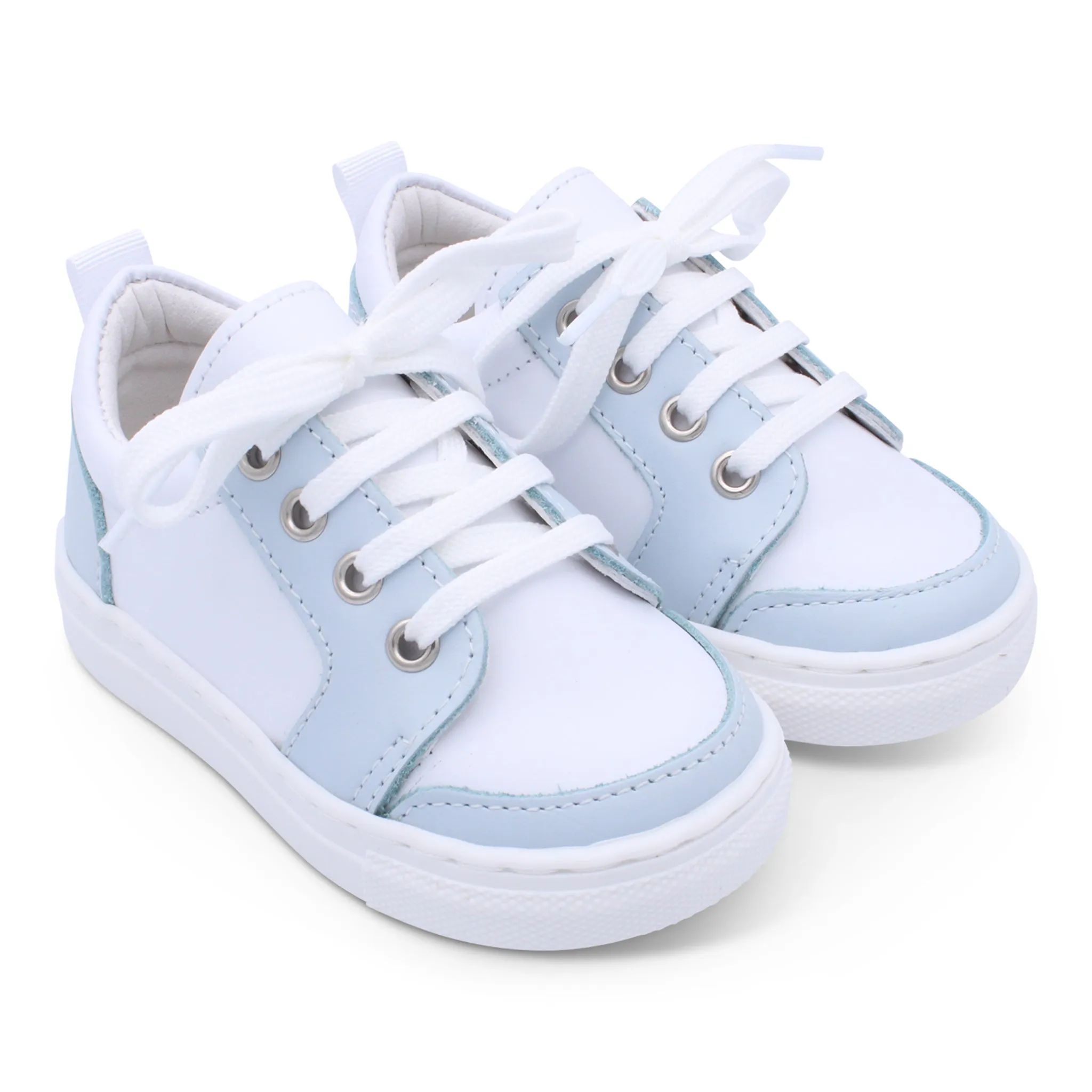 'Nico' Boys White Leather with Pale Blue Trainers