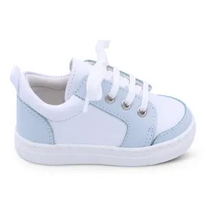 'Nico' Boys White Leather with Pale Blue Trainers