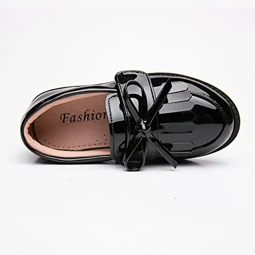 Patent Leather Loafers: Tassel Bow Flats for School Uniforms