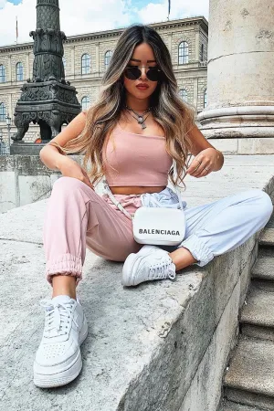 Pink Half White Elasticated Waist Joggers - Dasha
