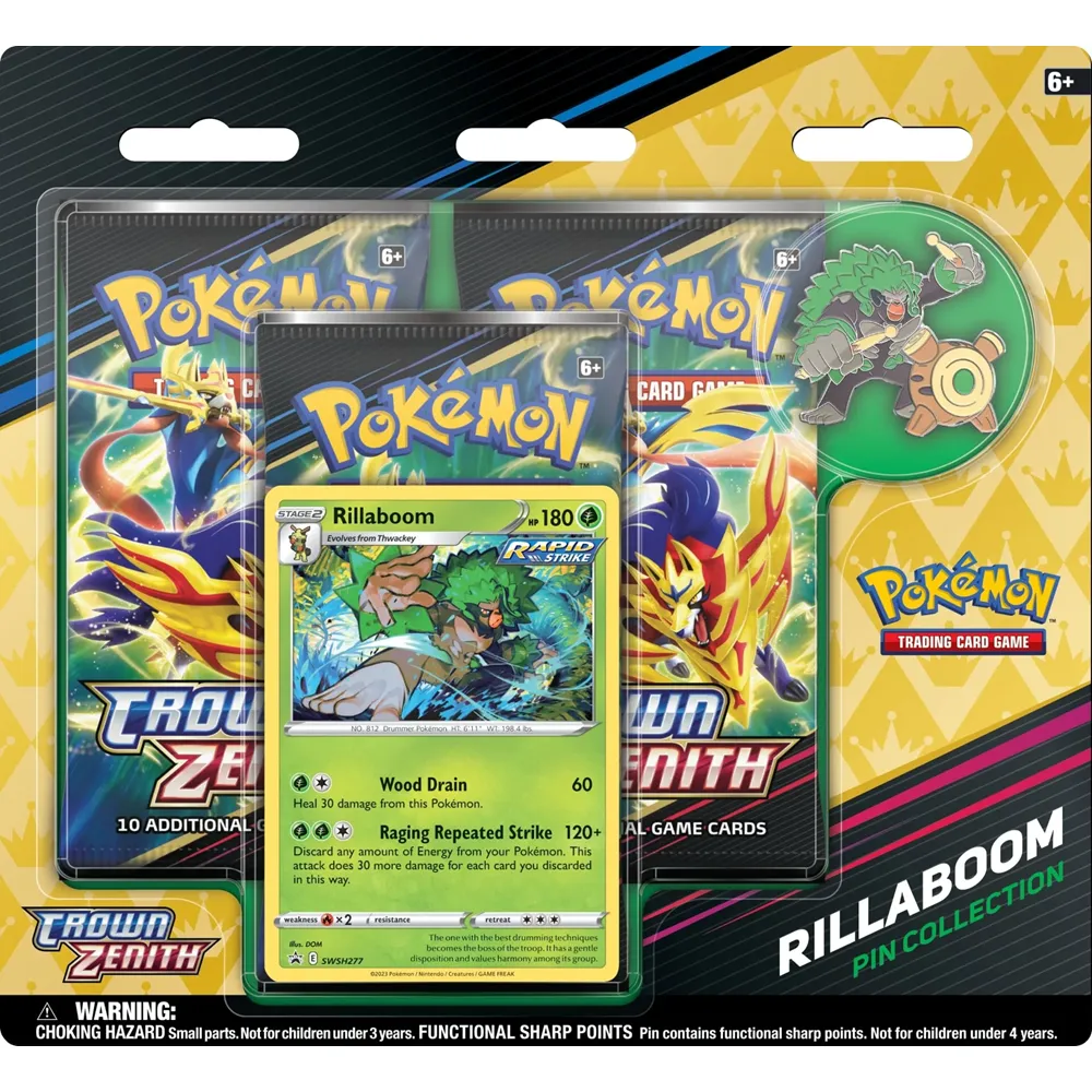 Pokemon Sword & Shield Crown Zenith | 3-Pack Blister | Rillaboom
