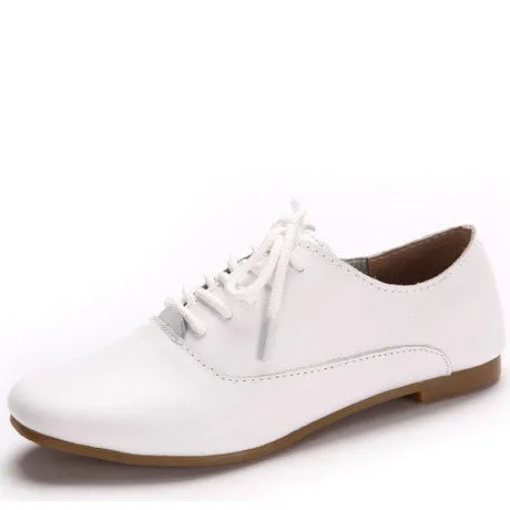 Real leather Classic Women Oxfords Shoes Fashion Girls Casual Flats Lace Up Loafers Pointed Toe Driving Shoe Size 35-40