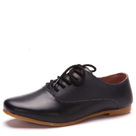 Real leather Classic Women Oxfords Shoes Fashion Girls Casual Flats Lace Up Loafers Pointed Toe Driving Shoe Size 35-40