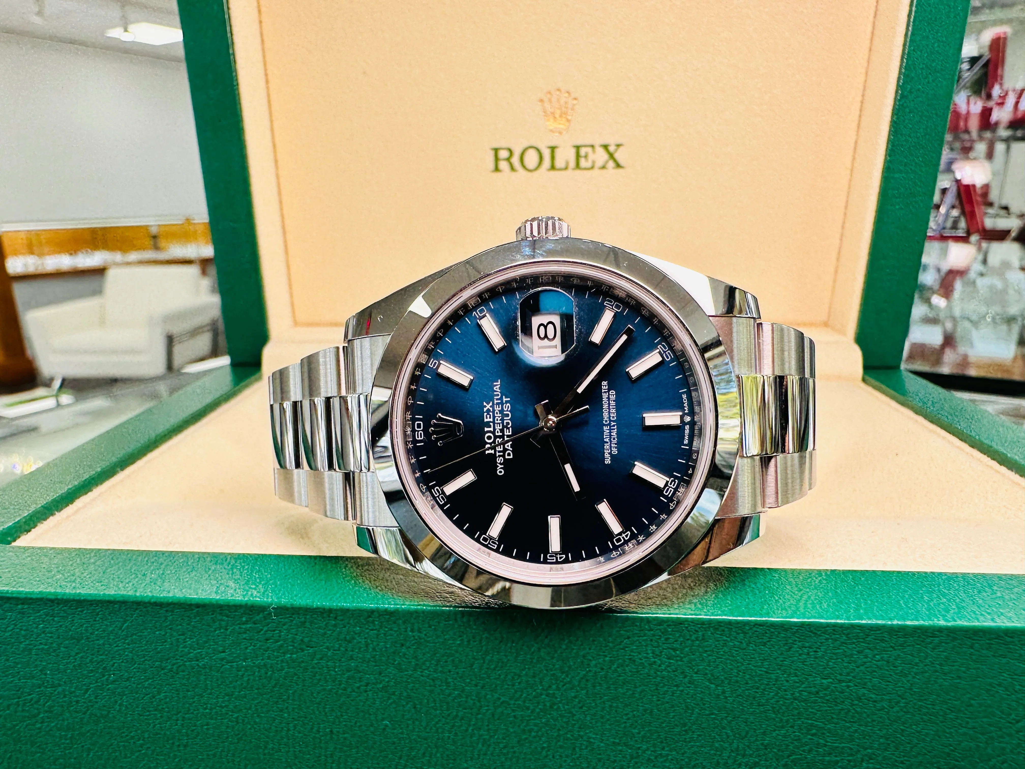 Rolex Datejust 41mm 126300 Blue Stick Dial Smooth Bezel Box  and Papers Unworn