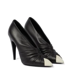 Saint Laurent Vivi 110 Black Leather White Toe Ruched Pump Heels Booties 41.5 UK 8.5
