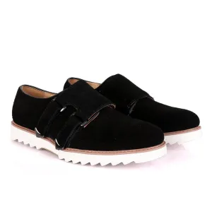Salvatore Ferragamo Men's Black Suede Shoes with Double Buckle