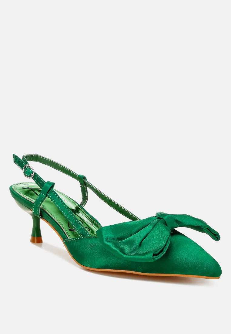 Satin Bow Slingback Sandals by RUW