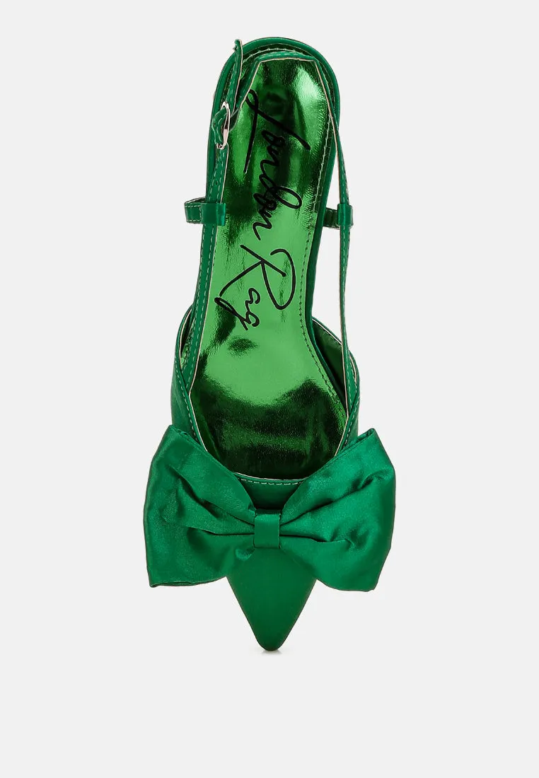 Satin Bow Slingback Sandals by RUW