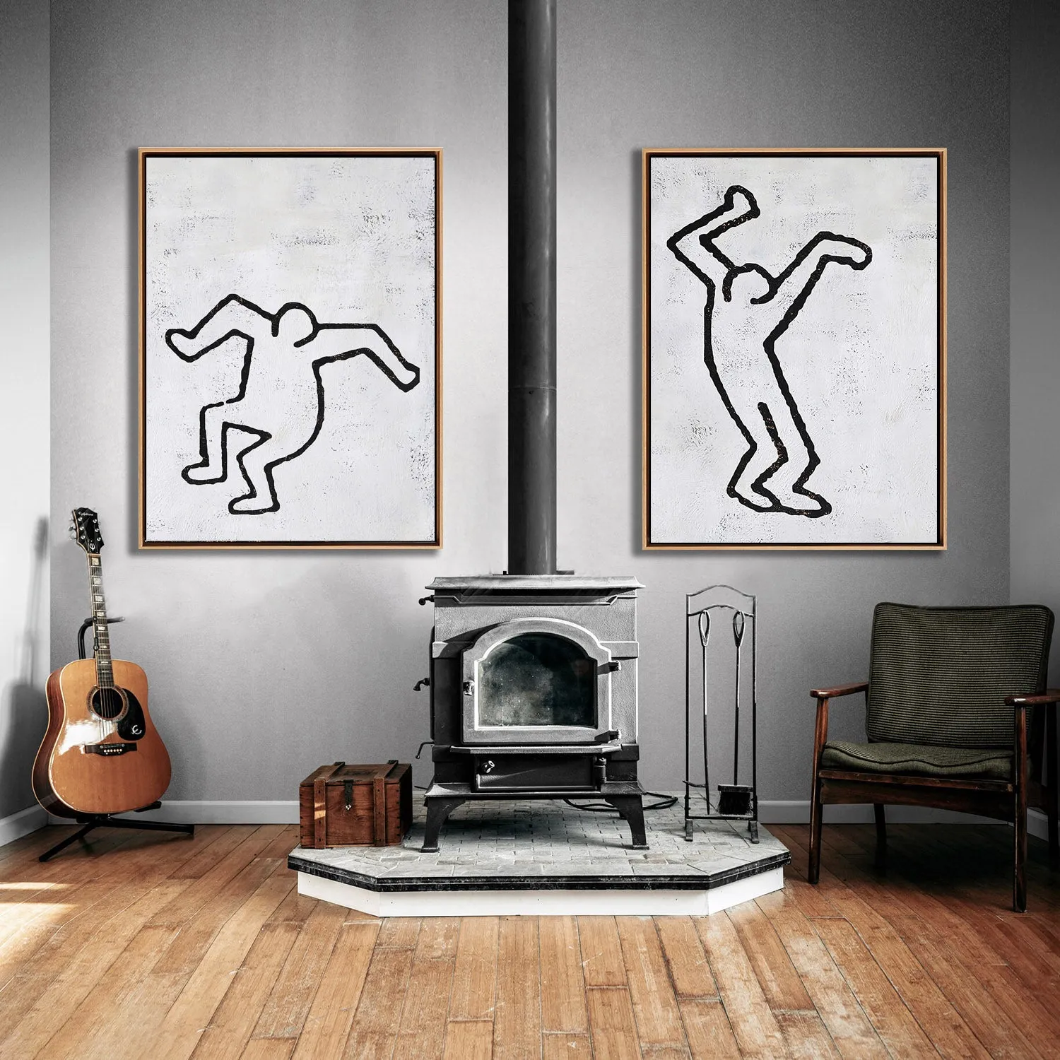 Set of 2 Minimal Painting Dancing Man P80A