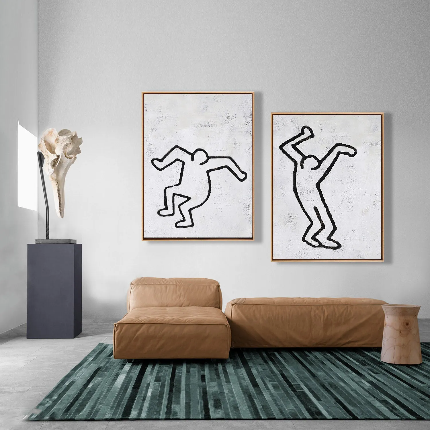 Set of 2 Minimal Painting Dancing Man P80A