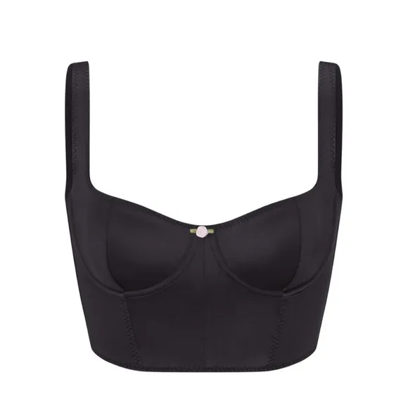 SKIMS stretch satin corset in Onyx/ Black, size M NWT