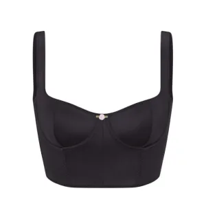 SKIMS stretch satin corset in Onyx/ Black, size M NWT