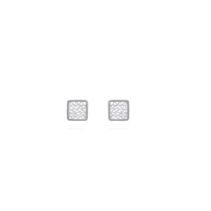 SQUARE MINI SILVER STUD EARRINGS FILIGREE