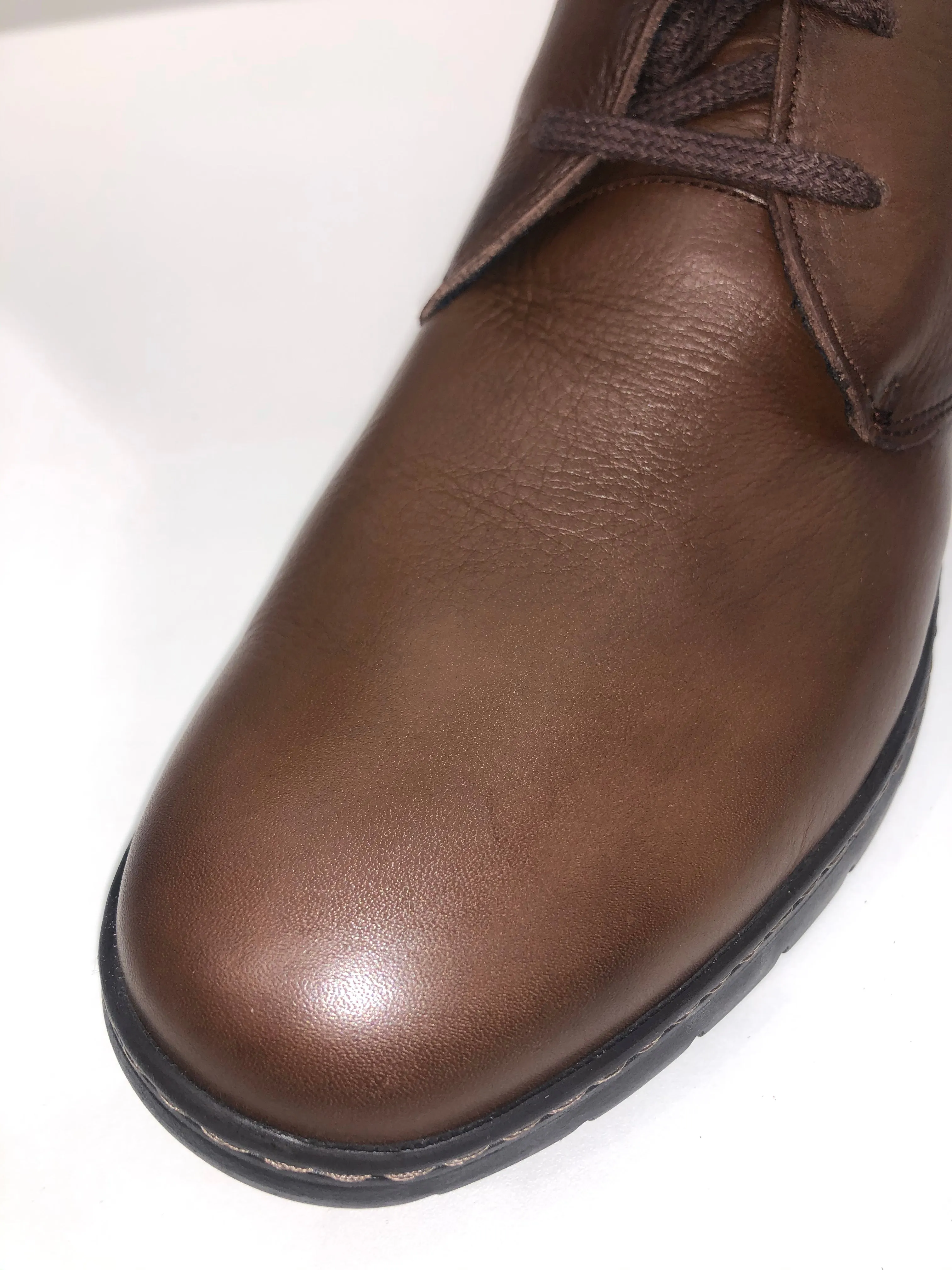 STYLISH COMFORT LACE LEATHER BOOTS BROWN