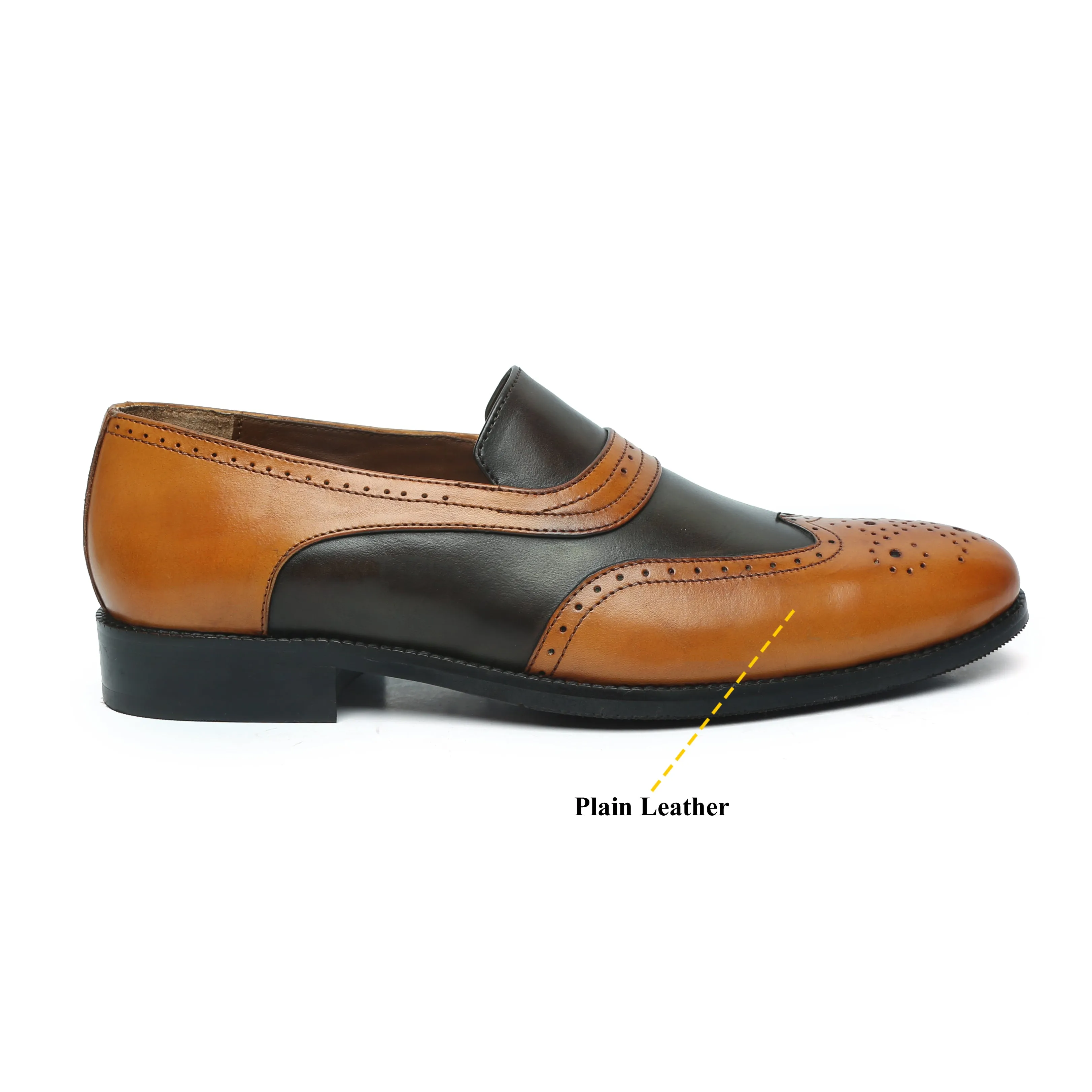 Tan-Dark Brown Leather Sassy Slip-ons