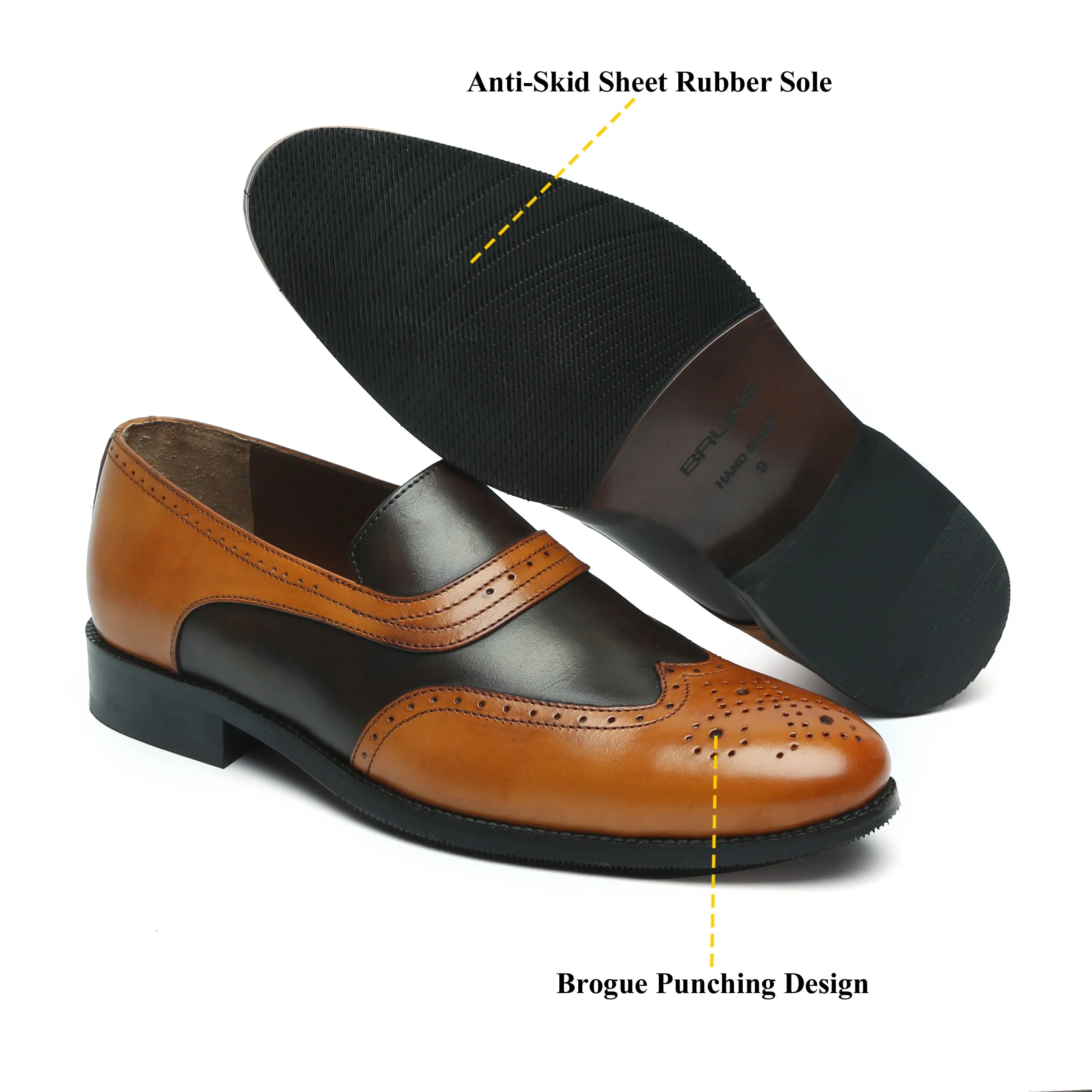 Tan-Dark Brown Leather Sassy Slip-ons