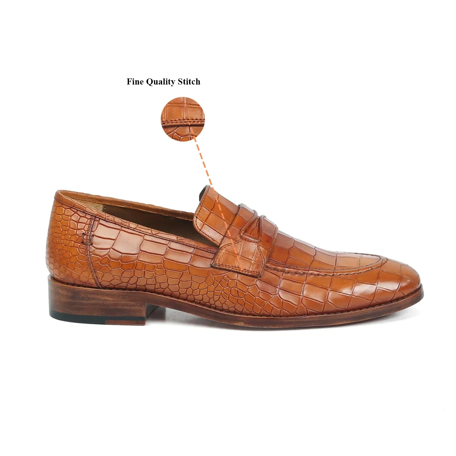 Tan Mod Look Loafers Deep Cut Leather with Leather Sole