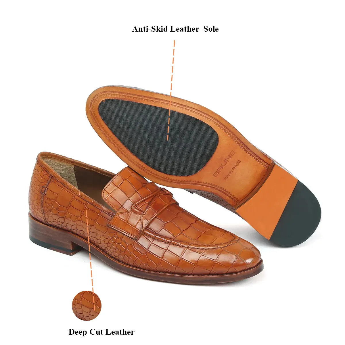 Tan Mod Look Loafers Deep Cut Leather with Leather Sole