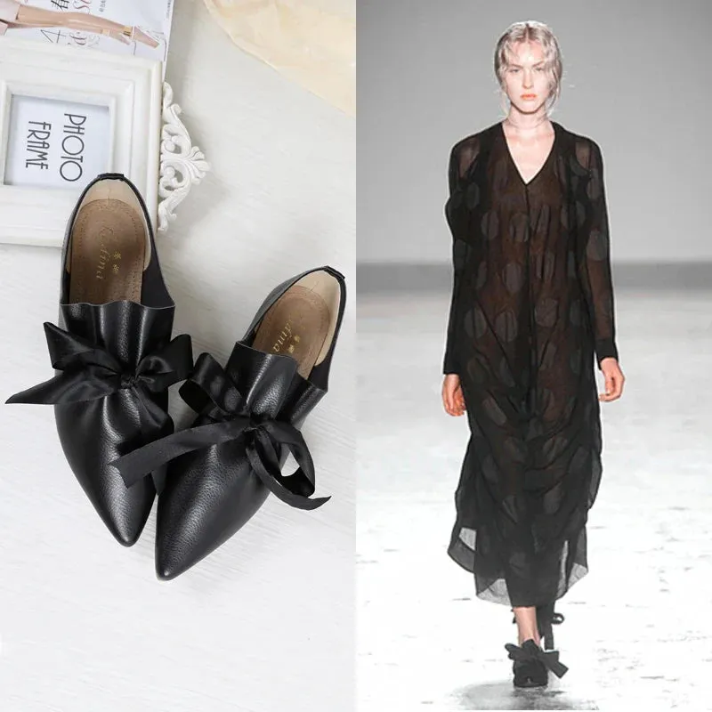 Toledo Ruffle Bow Tie Moccasin Loafers